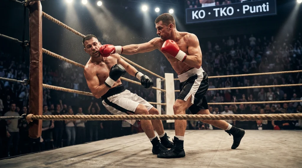 Pugile che manda al tappeto l